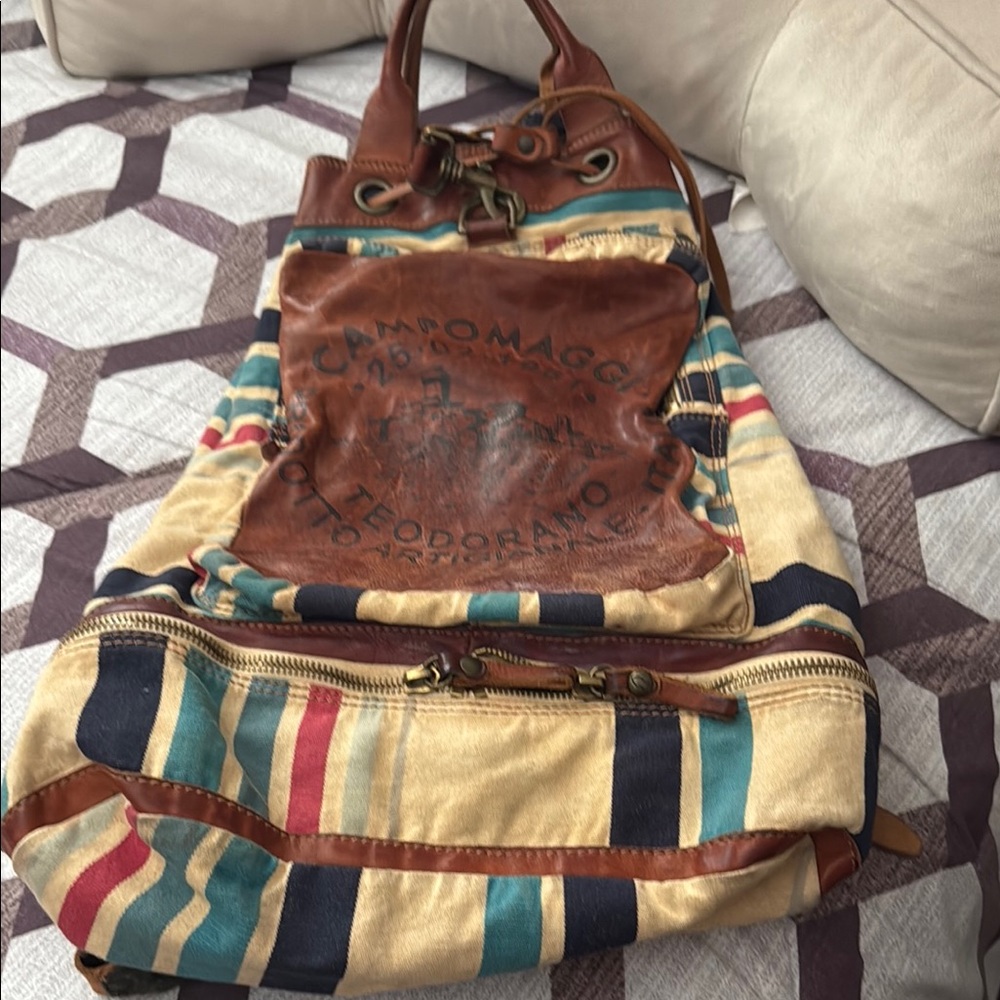 Campomaggi Multicolor Striped Canvas and Leather Backpack